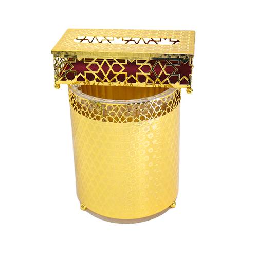 سلة مع علبة مناديل ذهبي