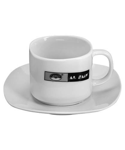 Porcelain Cup and Square Saucer Set, 12 Pieces