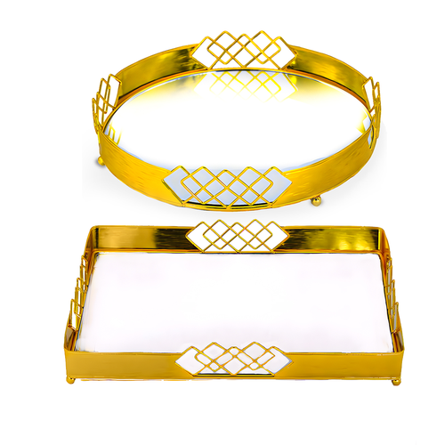 Gold Diamond-Cut Glass Serving Tray