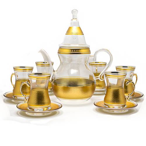 Arabic Tea Set with Teapot and Gold Cups