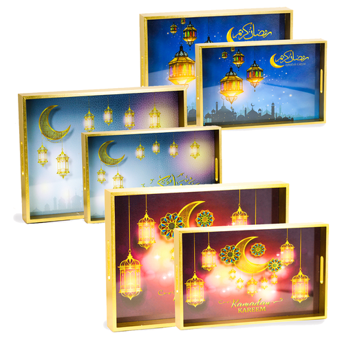 طقم صواني تقديم خشب مكون من قطعتين
