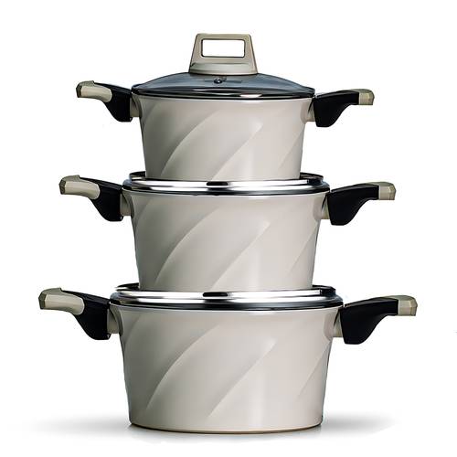 Alsaif Granite Cookware Set with Glass Lids, Beige