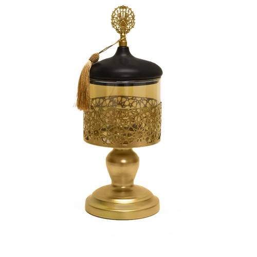 Covered Dessert Serving Dish - Gold Base, Black Lid