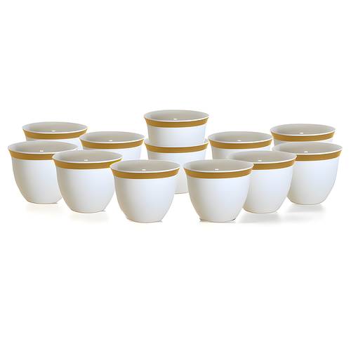 Arabic Coffee Cups Set White with Silver Rim 12 Pieces