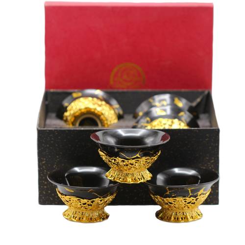 Black & Gold Dessert Serving Bowl Set - 6 Pieces