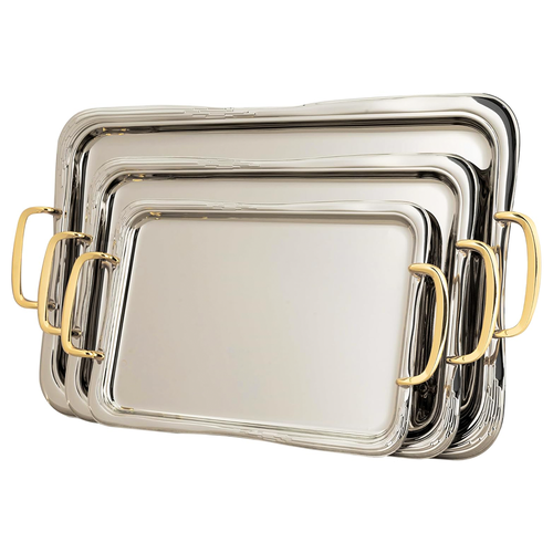 Alsaif Durar Serving Tray Set - 3 Pieces, Gold & Nickel