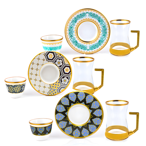 Turkish Tea and Coffee Set, 18 Pieces