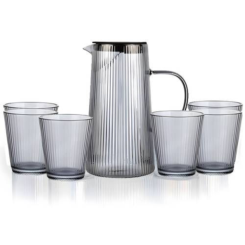 Glass Jug and 6 Cups Set - Black