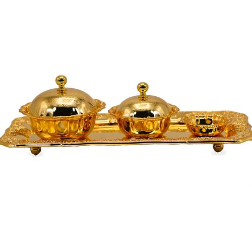 Alsaif Gold Serving Plate and Dates Tray Set