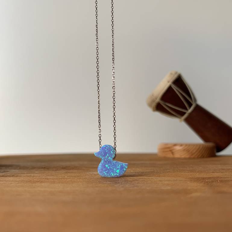 OPAL DUCK NECKLACE, LIGHT BLUE