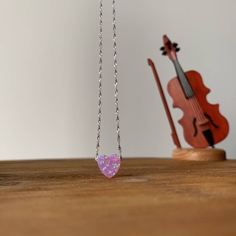 OPAL HEART NECKLACE, PINK