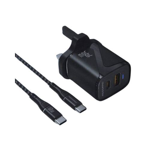 شاحن جداري 38w بمنفذين usb+PD مع كيبل PD موج ماكس