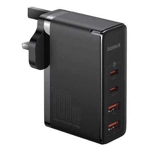 بيسوس منصة شحن 100 واط وبمنفذين PD ومنفذين USB مع كيبل تايب سي الي تايب سي 1 متر  أسود