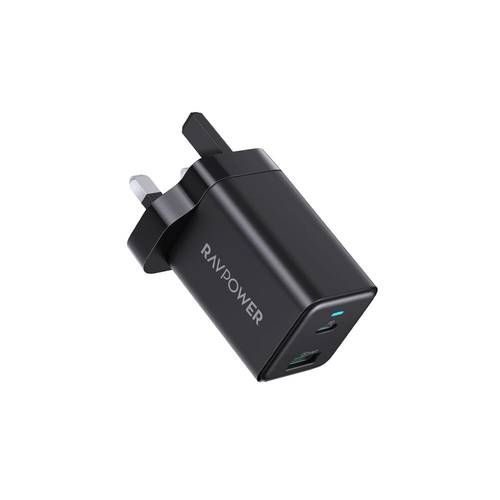 شاحن جداري راف باور بمنفذين PD+Usb بقوة 45 واط - أسود