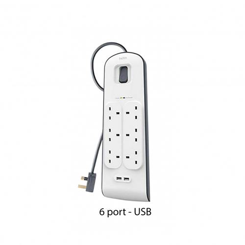 توصيلة بيلكن 6 منافذ كهربائية  - منفذين USB