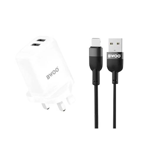 فيش جداري منفذين USB مع كيبل تايب سي USB + كيبل ايفون USB من BWOO