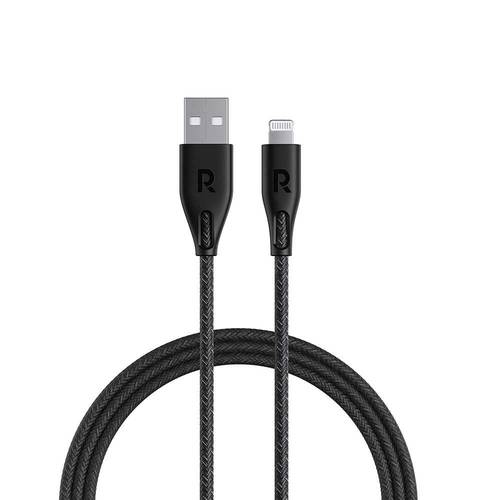 كابل ايفون لايتنينج USB قماش 2 متر أسود من راف باور