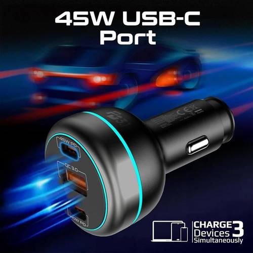 شاحن سيارة بقوة 230 واط بمنفذين Pd ومنفذ Usb للشحن السريع من موج ماكس -اسود