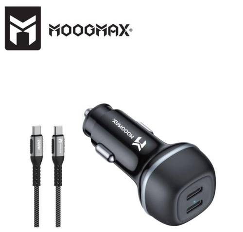 شاحن سيارة 60 واط منفذين PD + كيبل تايب سي الي تايب سي قماش موج ماكس