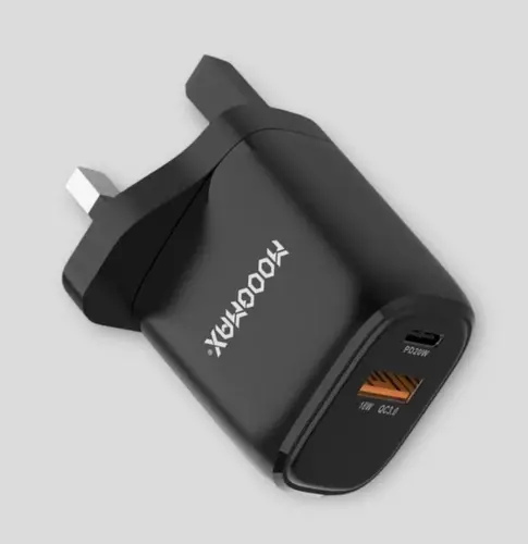 شاحن جداري w38 مدخلين PD+usb موج ماكس 