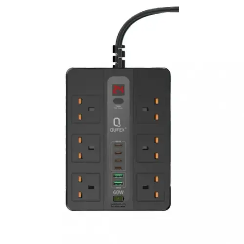 توصيلة كهرباء QUFEX كيوفكس 6 فتحات + منفذين USB و 4 منافذ PD تايب سي بطول 3 متر
