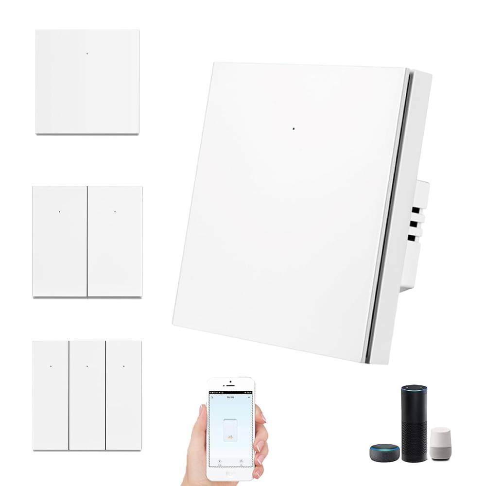  مفتاح اضاءة ذكي WiFi ظغط، ابيض، متوافق مع اليكسا، تحكم عن بعد عن طريق تطبيق 