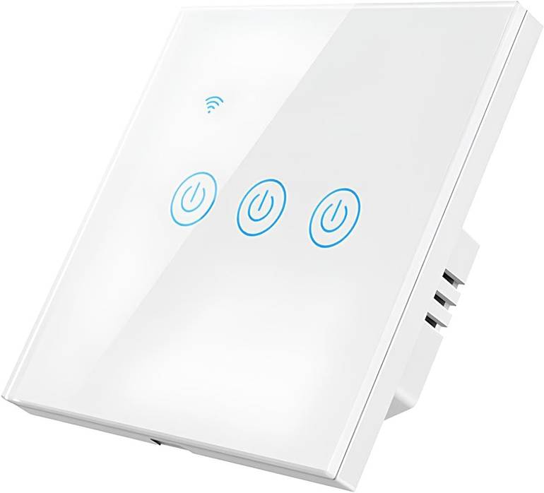 مفتاح اضاءة ذكي WiFi لمس، ابيض، متوافق مع اليكسا، تحكم عن بعد عن طريق تطبيق - ثلاثي