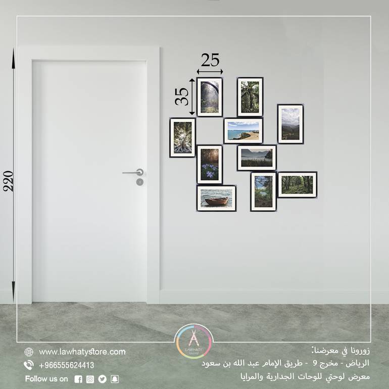 مجموعة جدارية مكونة من 10 لوحات جدارية مقاس 25x35 سم برواز أسود بعنوان "مجموعة من لوحات الطبيعة"