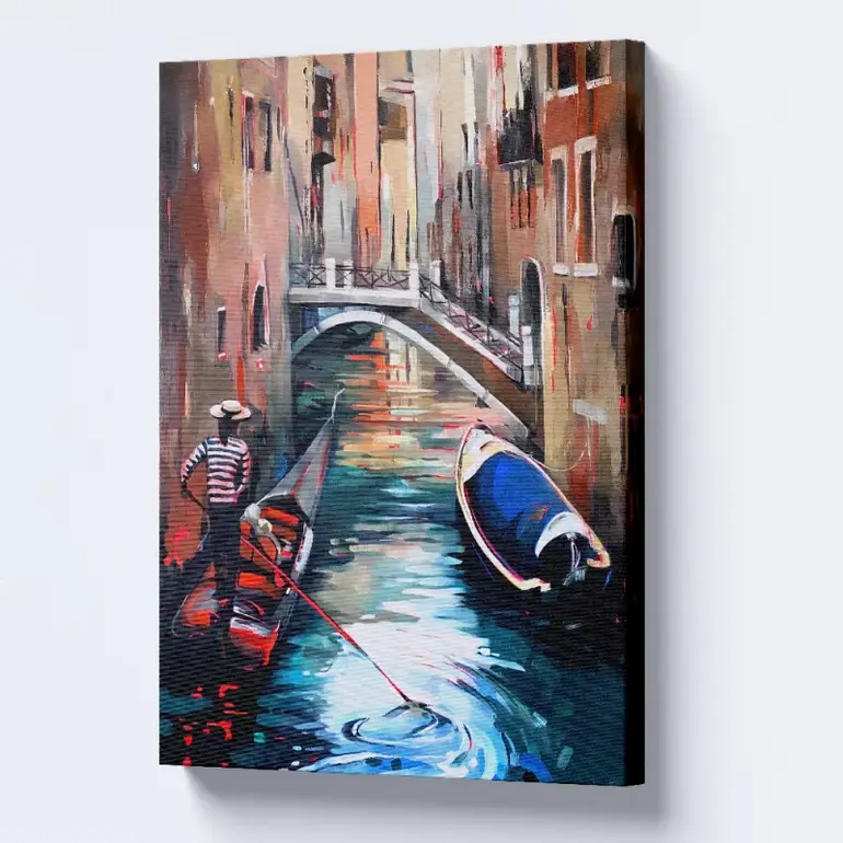 لوحة جدارية جميلة لشوارع مدينة البندقية مع قوارب