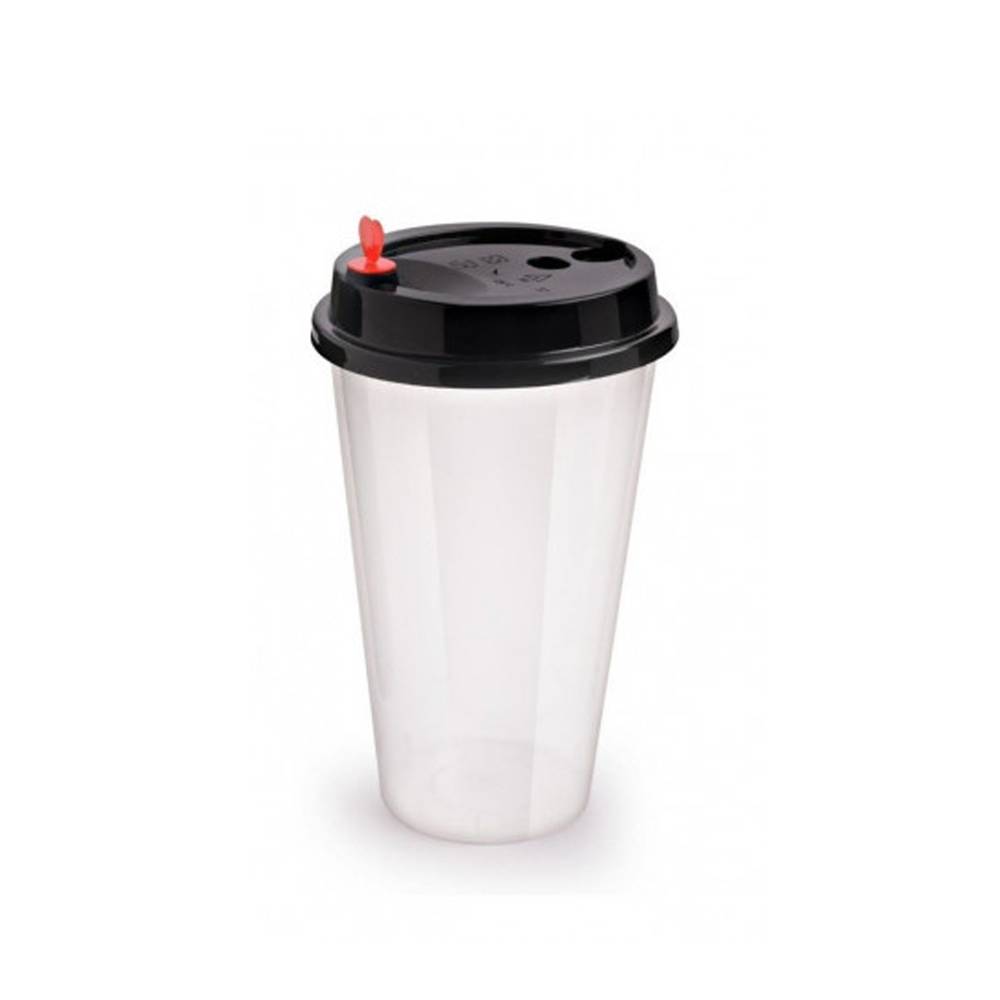 كأس بلاستيك للقهوة والعصير مع غطاء اسود 16 اونص - 18حبة
