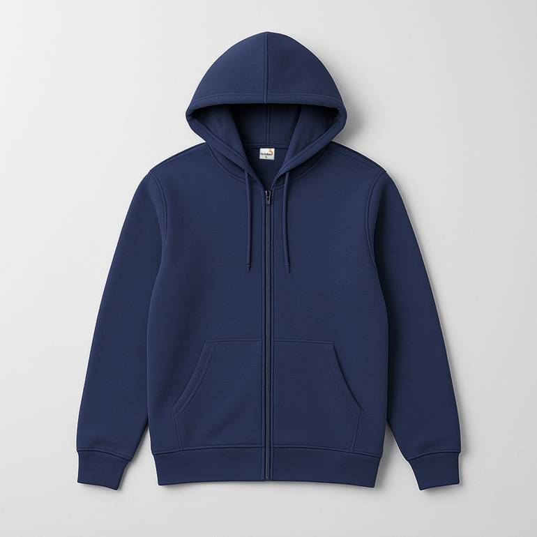 Men Zip-Up Hoodie - Navy Blue