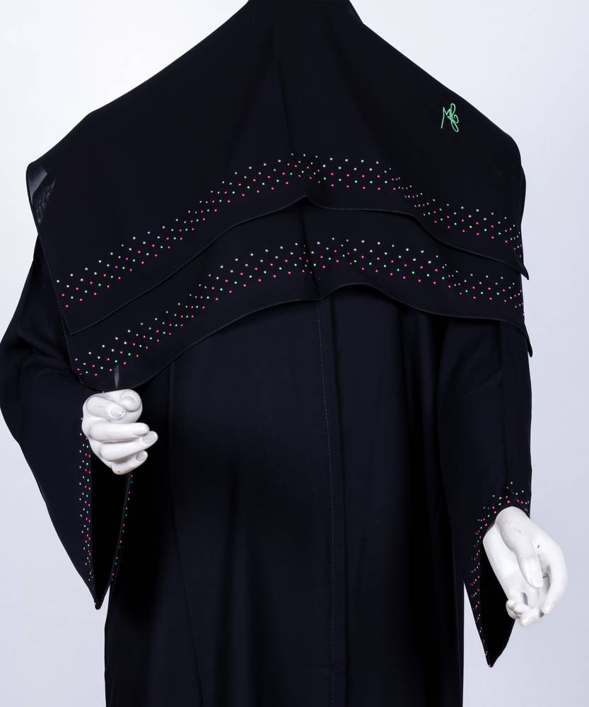 عباية مع طرحة كريستال ملون موديل رقم  3542  (1)