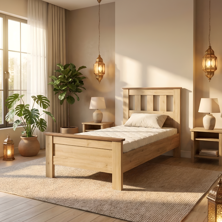 سرير تركي خشبي وأوك بتصميم كلاسيكي فاخر - بدون مرتبة
