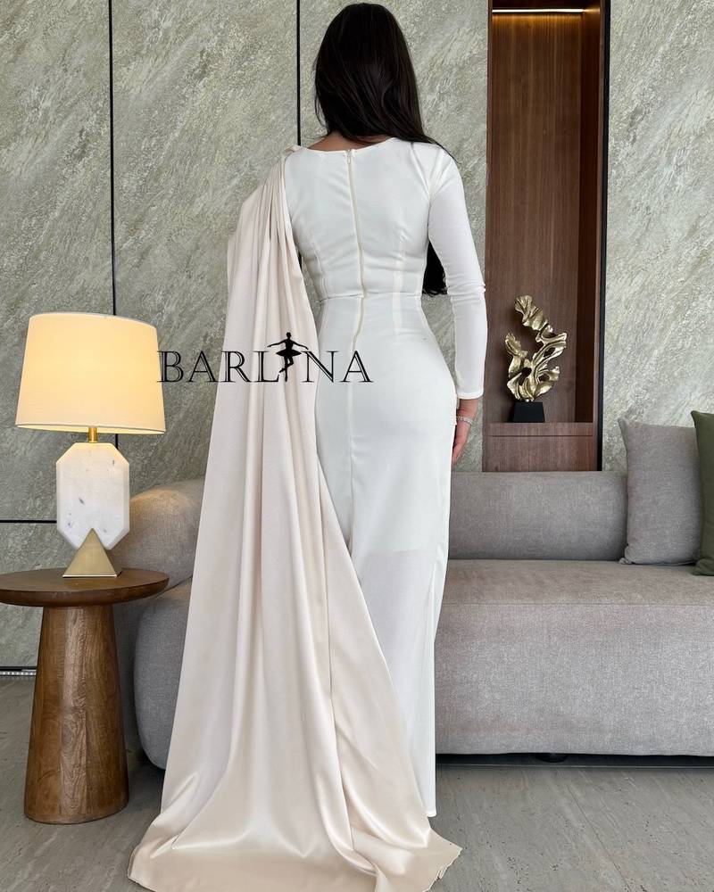 White dress with off-white side scarf