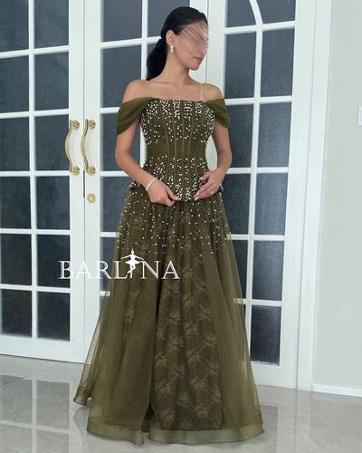 slim fit dress slacks Olive Green Tulle Fairytale Long Prom Dress main image 1