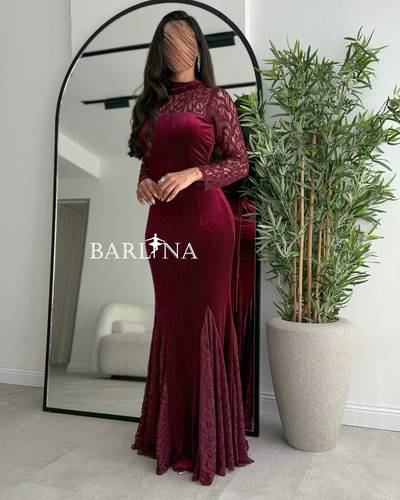 reiss burgundy velvet dress One Shoulder Drape Sleeve Trumpet Skirt Burgundy Evening Gown Nox E475 12 / Burgundy (Maroon)