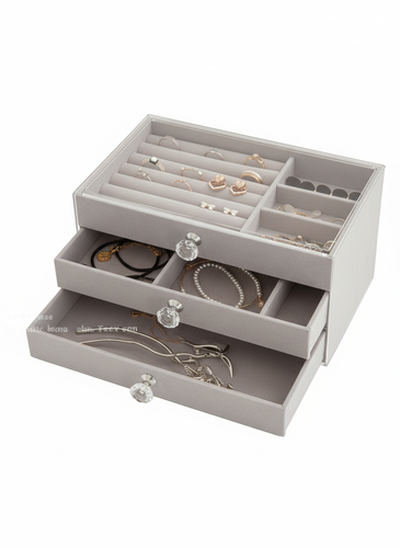 Acrylic and velvet jewelry organizer with three tiers - gray
