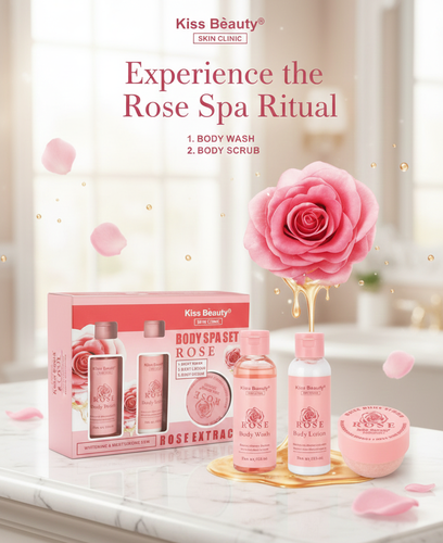 Kiss Beauty - BODY SPA ROSA Gel Shower, Body Lotion, and Body Exfoliator