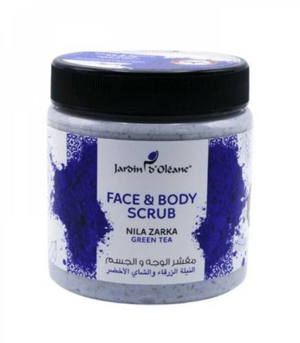 Jardin d'Oléane face and body scrub with blue indigo and green tea, 500 ml