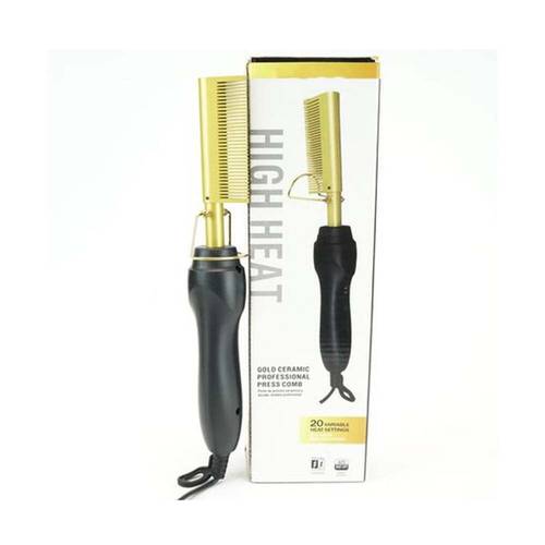 Professional golden ceramic hair straightening electric comb