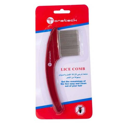 Metal Teeth Lice Comb with Handle, Red