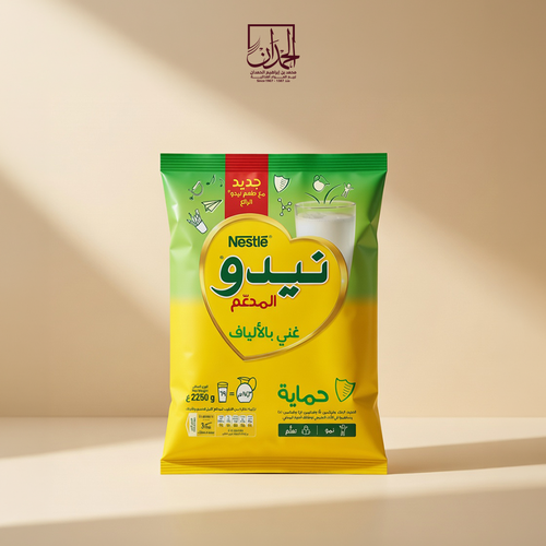 نيدو حليب مجفف، كامل الدسم، المدعم الغني بالألياف، كيس 2250جرام