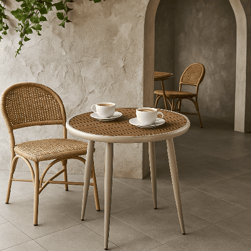 طاولة كافيه دائرى معدن-بنى-بيج 75-70-70 سم.