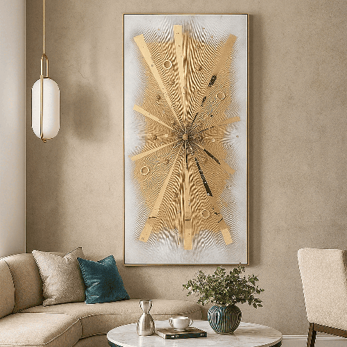 لوحة جدارية بتصميم هندسي عصري بإطار ذهبى 70-140سم