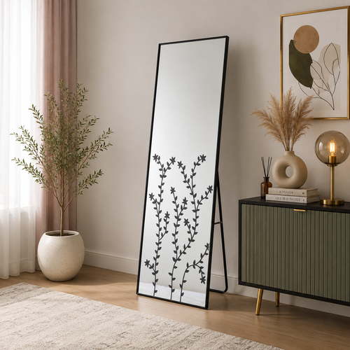 مرآة استاند بإطار أسود ونقشة زخرفية – 170 × 60 سم