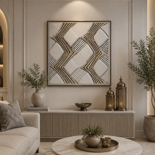 لوحة جدارية بإطار أسود مقاس 100 × 100 سم