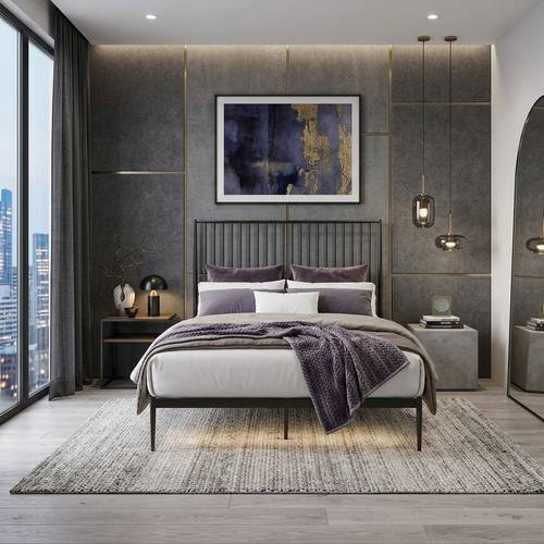سرير معدن مودرن 140×200 بتصميم أنيق - أسود
