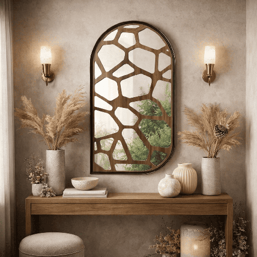 مرآة حائط بتصميم هندسي راقي 60-120 سم - بني