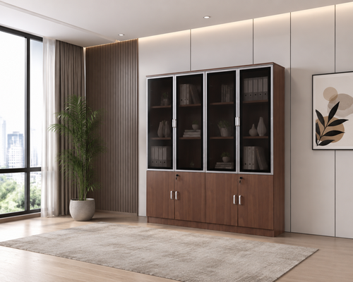دولاب مكتبي 4 أبواب خشبي فاتح مقاس 160 × 32 × 190 سم