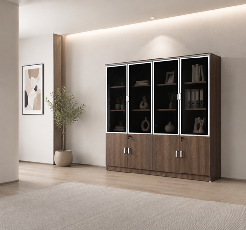 دولاب مكتبي 4 أبواب بني خشبي مقاس 190 × 32 × 160 سم
